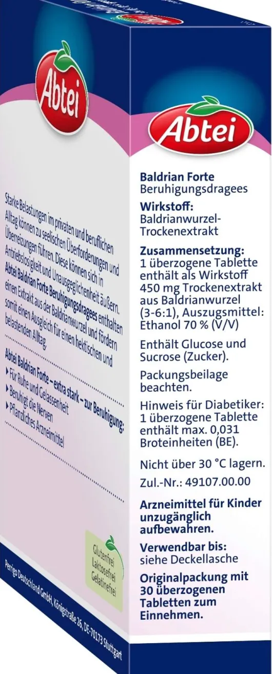 Abtei Baldrian Forte 30 Überzogene Tabletten