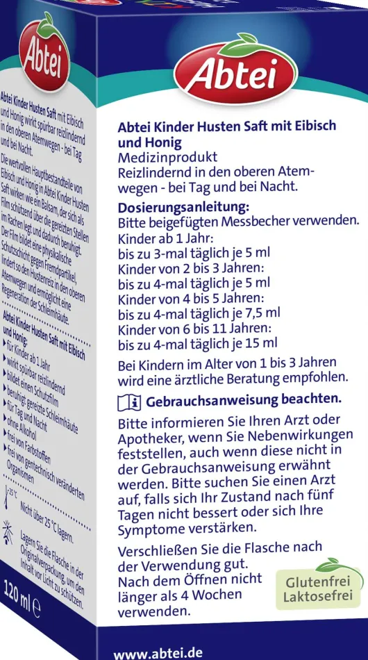 Abtei Kinder Husten Saft Eibisch und Honig 120 ml