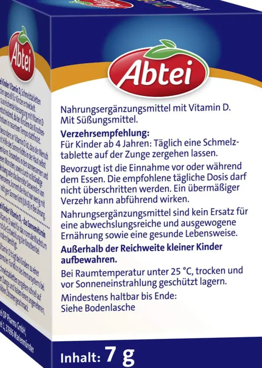 Abtei Kinder Vitamin D3 50 Schmelztabletten