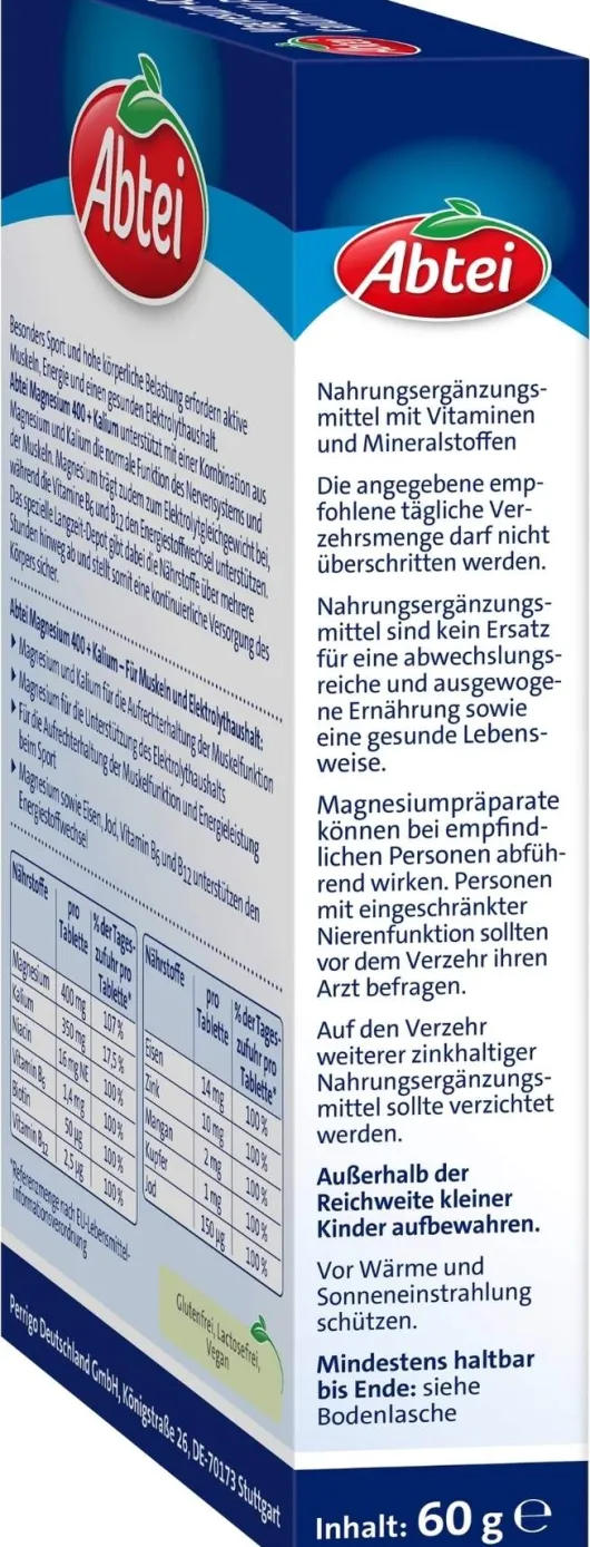 Abtei Magnesium 400+kalium 30 Tabletten