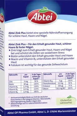 Abtei Zink Plus Naehrstoff 32 Kapseln