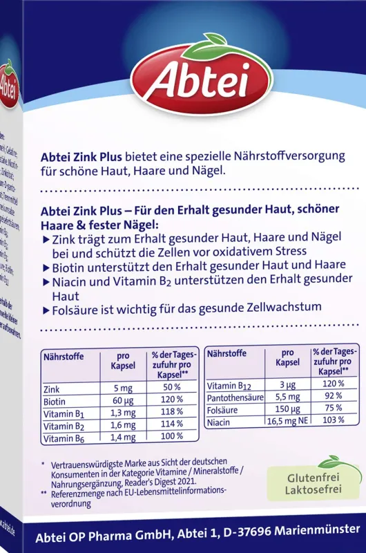 Abtei Zink Plus Naehrstoff 32 Kapseln