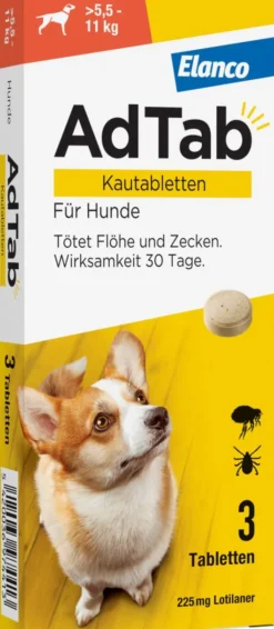 AdTab 225 mg für mittelgroße Hunde (5,5-11 kg) 3 Kautabletten