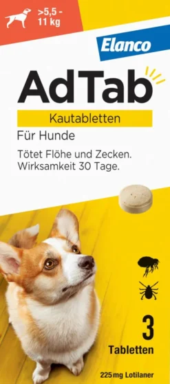 AdTab 225 mg für mittelgroße Hunde (5,5-11 kg) 3 Kautabletten