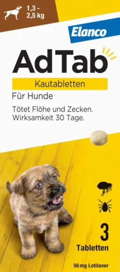 AdTab 56 mg für sehr kleine Hunde (1,3-2,5 kg) 3 Kautabletten