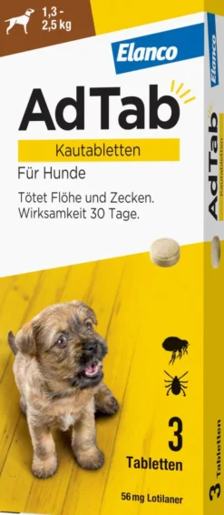 AdTab 56 mg für sehr kleine Hunde (1,3-2,5 kg) 3 Kautabletten