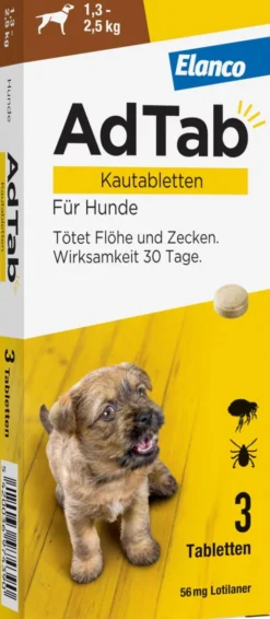 AdTab 56 mg für sehr kleine Hunde (1,3-2,5 kg) 3 Kautabletten