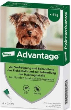 Advantage 40 Lösung für Hunde bis 4 kg 4 Einzeldosispipetten