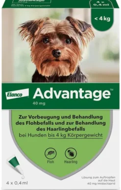 Advantage 40 Lösung für Hunde bis 4 kg 4 Einzeldosispipetten
