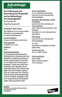 Advantage 40 Lösung für Hunde bis 4 kg 4 Einzeldosispipetten