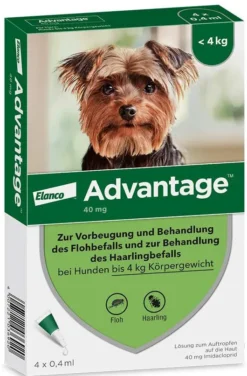 Advantage 40 Lösung für Hunde bis 4 kg 4 Einzeldosispipetten