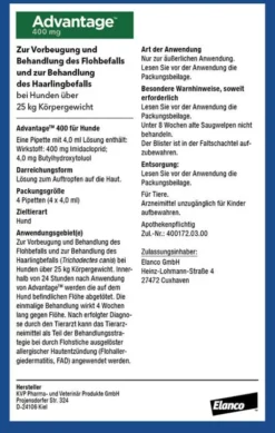 Advantage 400 Lösung Pipetten für Hunde ab 25 kg 4 Einzeldosispipetten