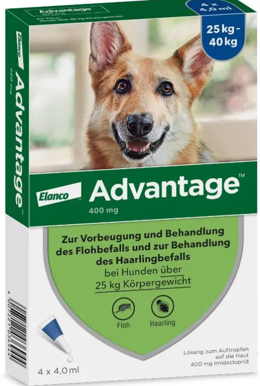 Advantage 400 Lösung Pipetten für Hunde ab 25 kg 4 Einzeldosispipetten