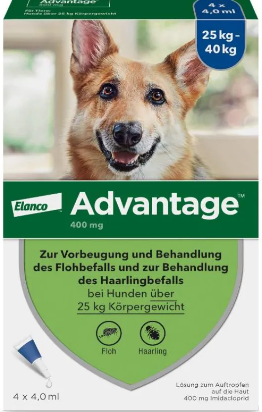 Advantage 400 Lösung Pipetten für Hunde ab 25 kg 4 Einzeldosispipetten