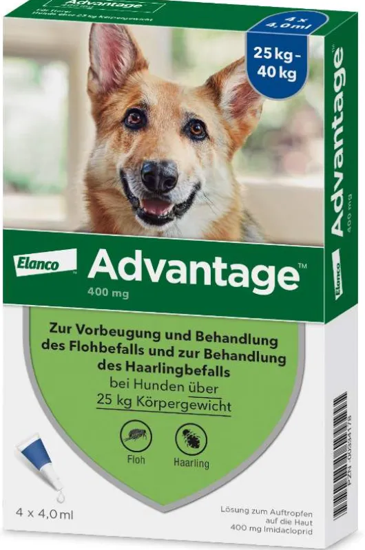 Advantage 400 Lösung Pipetten für Hunde ab 25 kg 4 Einzeldosispipetten