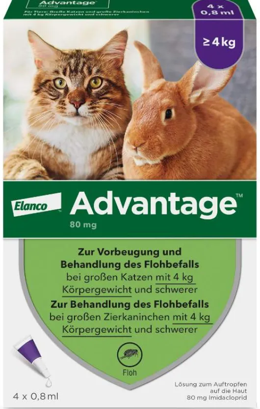 Advantage 80 mg für Katzen und Zierkaninchen über 4 kg 4 x 0,8 ml Lösung