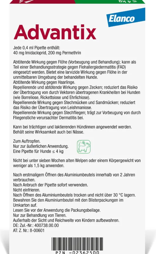Advantix Spot-On Hund bis 4 kg 4 x 0,4 ml Lösung