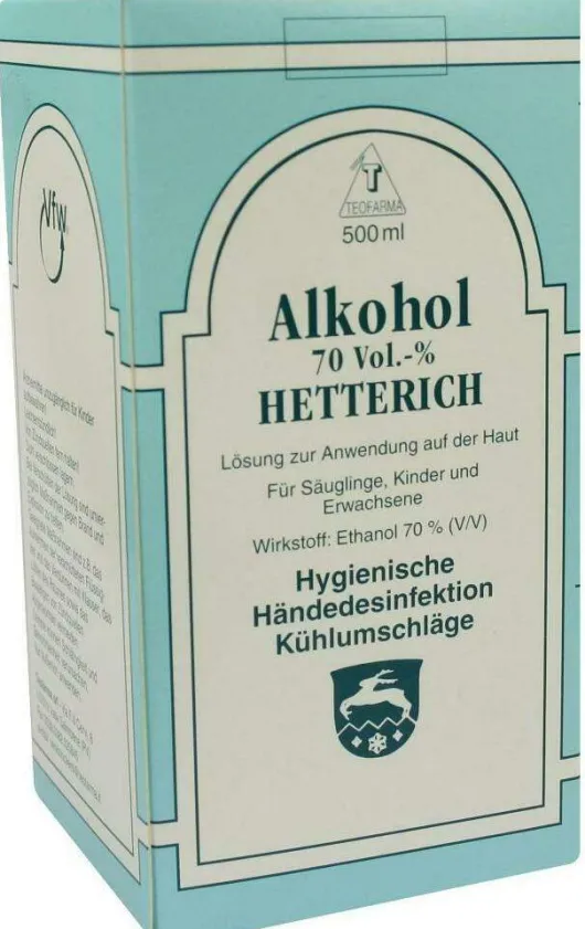 Alkohol 70% V°v Hetterich 500 ml