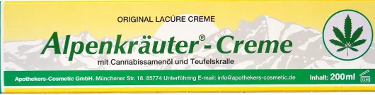 Alpenkräuter Creme Lacure M.Cannabisöl und Teufelskralle 200ml
