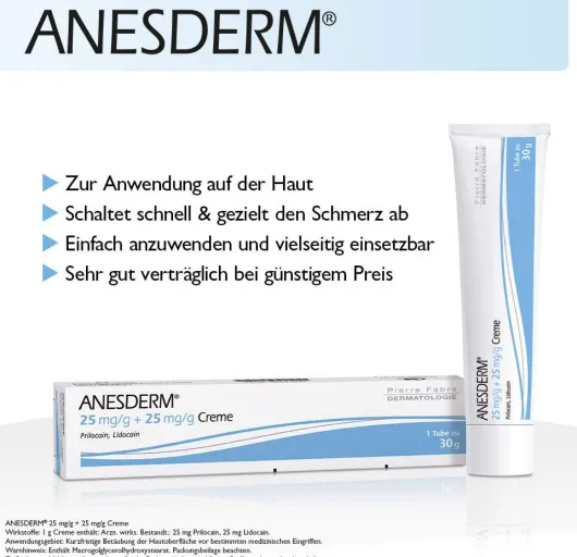 Anesderm 25 mg pro g + 25 mg pro g Creme 30 g