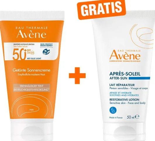Avene Getönte Sonnencreme SPF 50+ 50 ml + gratis Repair - Lotion nach der Sonne 50 ml
