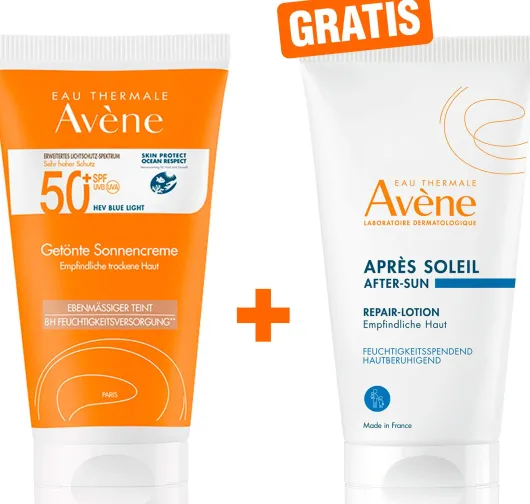 Avene Getönte Sonnencreme SPF 50+ 50 ml + gratis Repair - Lotion nach der Sonne 50 ml