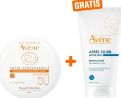 Avene Kompaktsonnencreme SPF 50 sand 10 g Creme + gratis Repair - Lotion nach der Sonne 50 ml