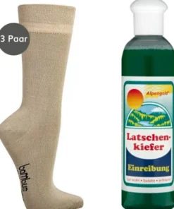 Bambus Wellness-Socken 35-38 Beige 3 Paar + gratis Latschenkiefer Einreibung 250 ml