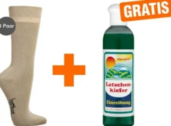 Bambus Wellness-Socken 35-38 Beige 3 Paar + gratis Latschenkiefer Einreibung 250 ml