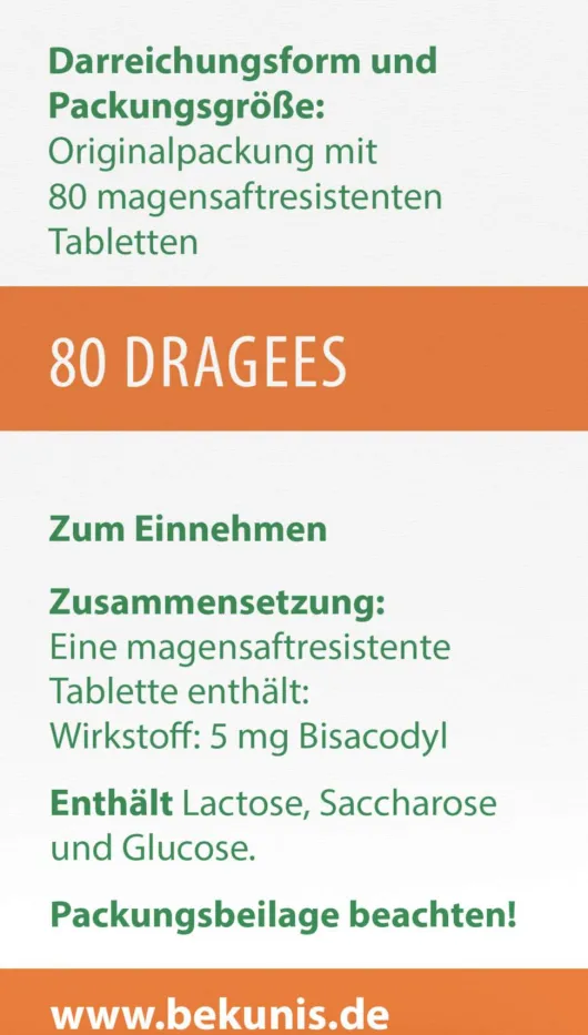 Bekunis Dragees Bisacodyl 5 mg 80 Magensaftresistente Tabl.