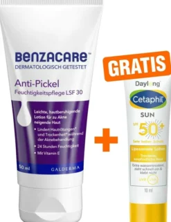 Benzacare Anti-Pickel Feuchtigkeitspflege LSF 30 50 ml + gratis Cetaphil Daylong SPF 50+ liposomale Lotion 10 ml