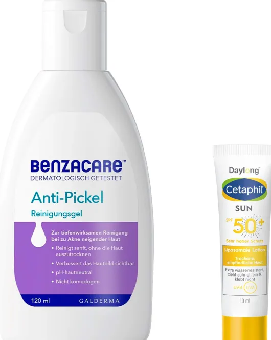 Benzacare Anti-Pickel Reinigungsgel 120 ml + gratis Cetaphil Sun Daylong SPF 50+ liposomale Lotion 10 ml