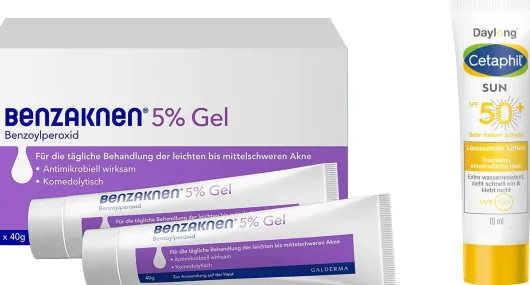 Benzaknen 5% Gel 2 x 40 g + gratis Cetaphil Sun Daylong SPF 50+ Liposomale Lotion 10 ml