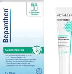 Bepanthen Augentropfen 2 x 10 ml + gratis Optolind Empflindl. Haut Augenpflege 15 ml