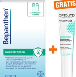 Bepanthen Augentropfen 2 x 10 ml + gratis Optolind Empflindl. Haut Augenpflege 15 ml