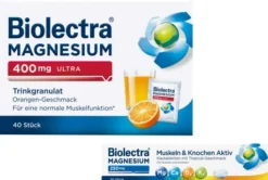Biolectra Magnesium 400 mg ultra Trinkgranulat Orangengeschmack 40 Stück + gratis Magnesium 250 mg Aktiv 30 Kautabletten