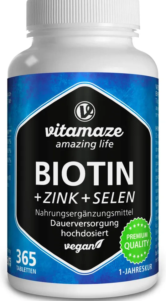 Biotin 10 mg Hochdosiert + Zink + Selen 365 Tabletten