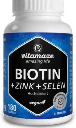 Biotin 10 mg hochdosiert Zink + Selen 180 Tabletten