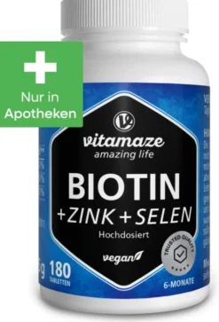 Biotin 10 mg hochdosiert Zink + Selen 180 Tabletten