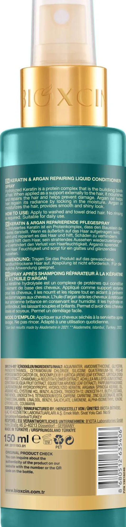 Bioxcin Keratin & Argan Flüssig Spülung 150 ml