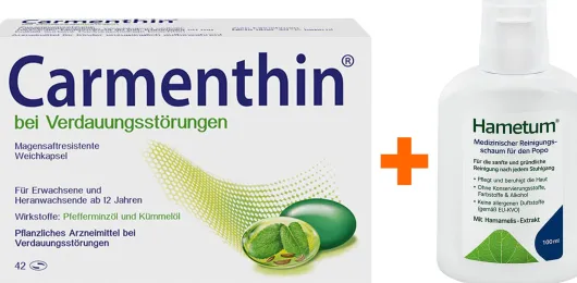 Carmenthin bei Verdauungsstörungen 42 magensaftresistente Weichkapseln + Hametum Medizinischer Reinigungsschaum 100 ml
