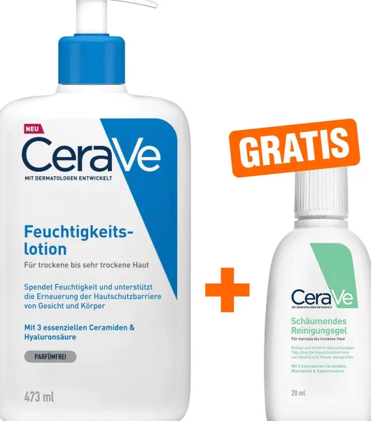 CeraVe Feuchtigkeitslotion 473 ml + gratis schäumendes Reinigungsgel 20 ml
