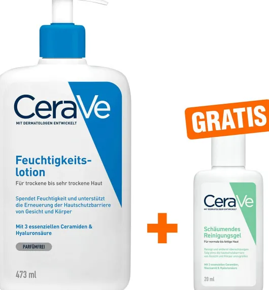 CeraVe Feuchtigkeitslotion 473 ml + gratis schäumendes Reinigungsgel 20 ml