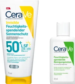 CeraVe Feuchtigkeitsspendender Sonnenschutz LSF 50+ 75 ml + gratis CeraVe Feuchtigkeitsspendende Reinigungslotion 20 ml