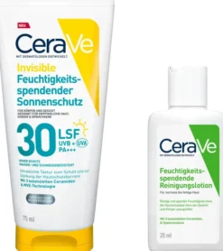 CeraVe Invisible Feuchtigkeitsspendender Sonnenschutz LSF 30 75 ml + gratis Feuchtigkeitsspendende Reinigungslotion 20ml