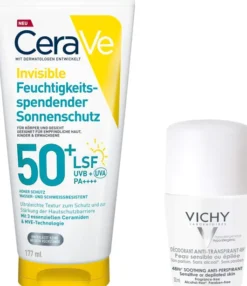 CeraVe Invisible Feuchtigkeitsspendender Sonnenschutz LSF 50+ 177 ml + gratis Vichy Deo Roll-on Anti Flecken 48h 50 ml