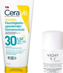 CeraVe Invisible Feuchtigkeitsspendender Sonnenschutz LSF 30 75 ml + gratis Vichy Deo Roll-on Anti Flecken 48h 50 ml