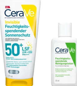 CeraVe Invisible Feuchtigkeitsspendender Sonnenschutz LSF 50+ 177 ml + gratis CeraVe Reinigungslotion 20 ml