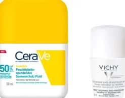 CeraVe Invisible Feuchtigkeitsspendendes Sonnenschutz Fluid LSF50 50 ml + gratis Vichy Deo Roll-on 48h 50 ml