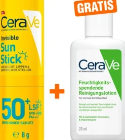 CeraVe Invisible Sun Stick SPF 50+ 8 g + gratis CeraVe Feuchtigkeitspendende Reinigungslotion 20 ml